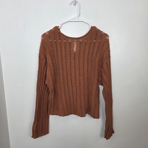 BillaBong Orange Brown Open Knit Beachy Boho Good Luck Sweater Size Medium - Picture 4 of 7